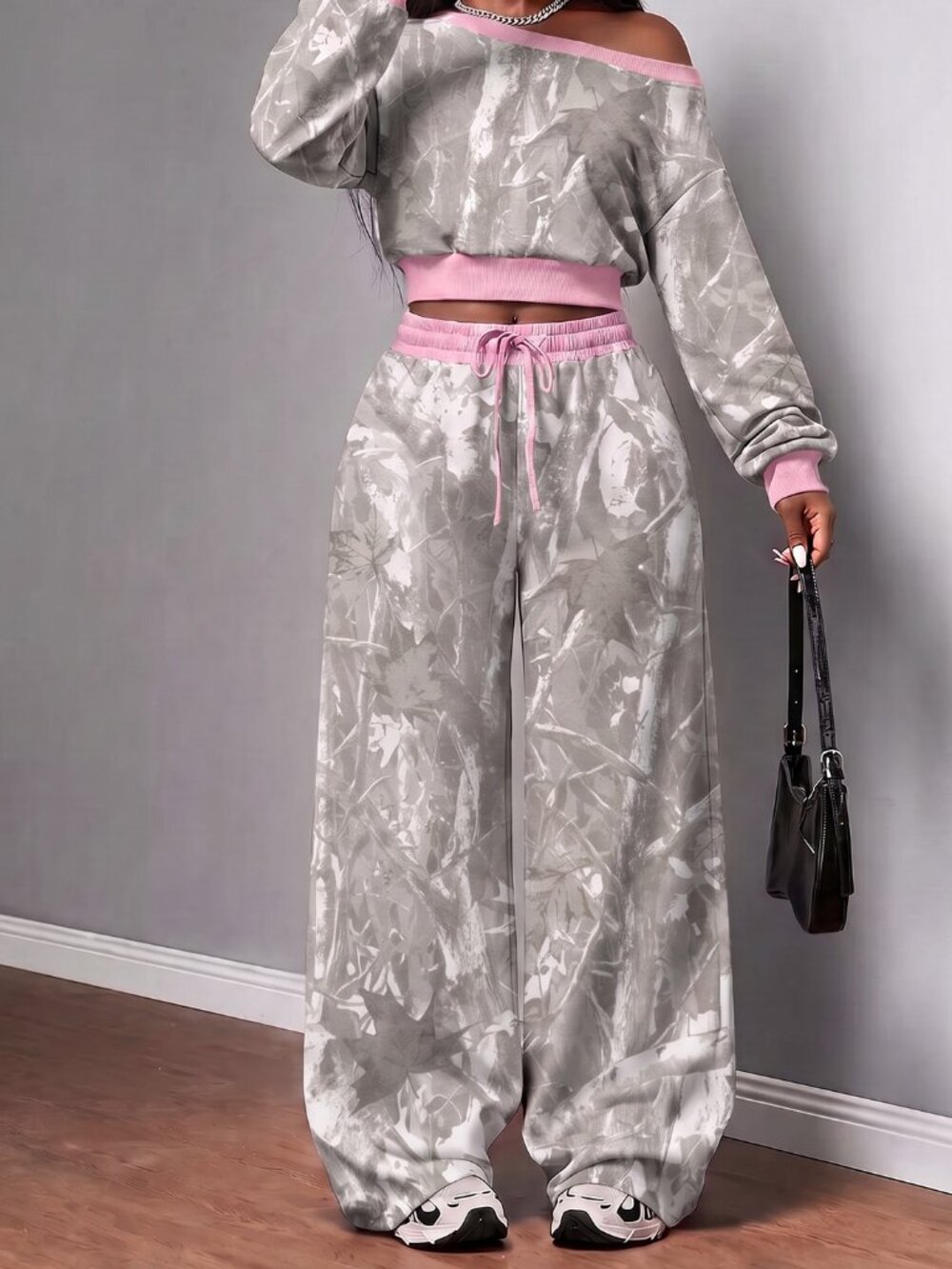 Multicolor Casual Women's Drawstring Pocket Unlined Long Pants Two Piece Set
